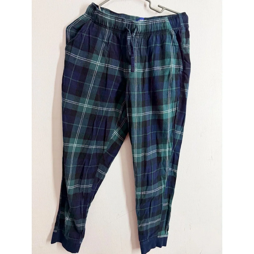 Old Navy Green Blue Plaid Flannel Pajama Jogger Pants Women Small Black Watch